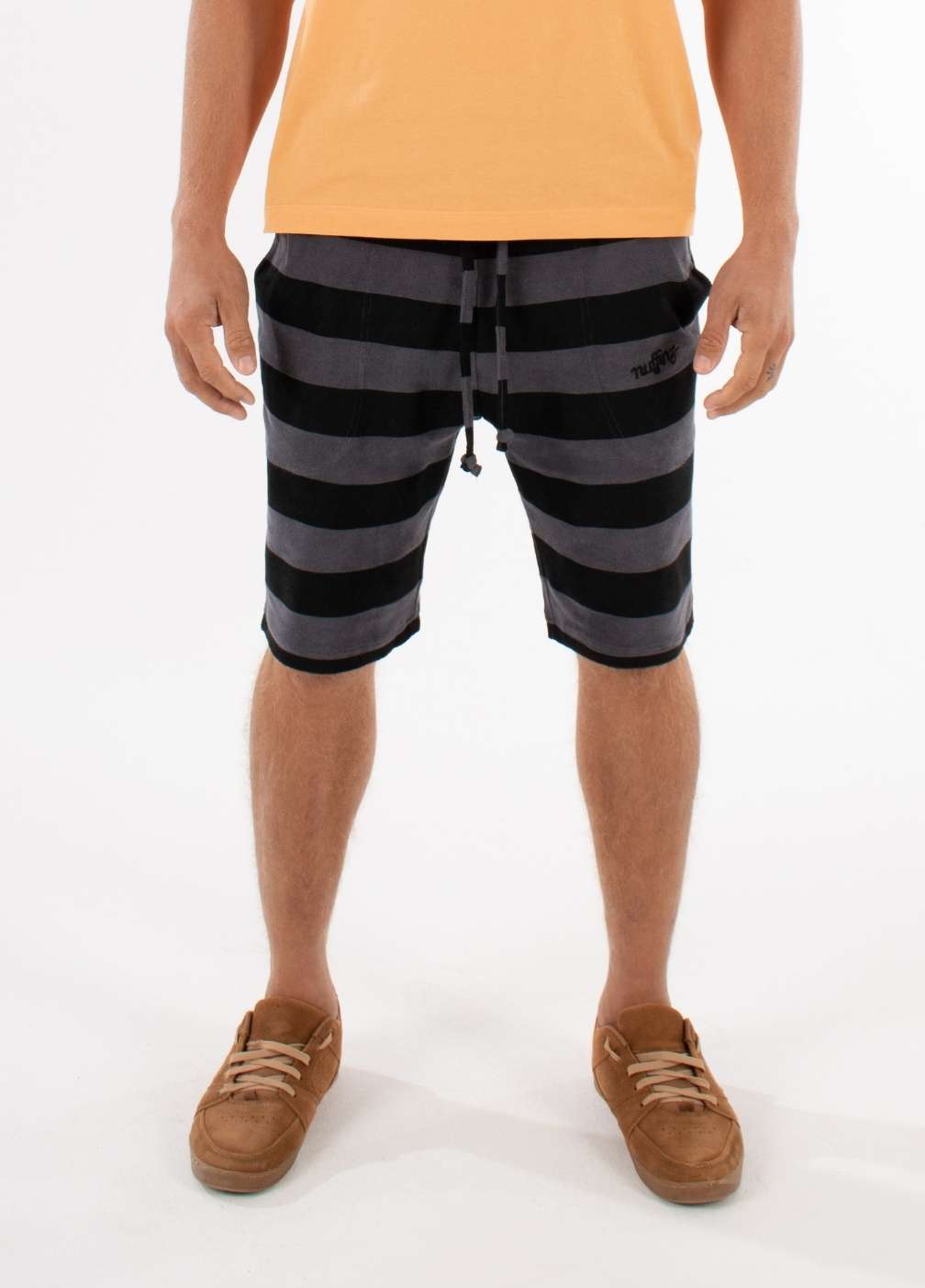 nuffinz striped shorts - EBONY TOWEL SHORTS ST - 100% organic cotton - terry cloth - comfortable shorts for men - closeup front