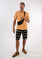 nuffinz SMOKEY OLIVE TOWEL SHORTS ST - whole outfit visible from the front - made out of organic terry cloth - sustainable men's shorts - olive grey striped