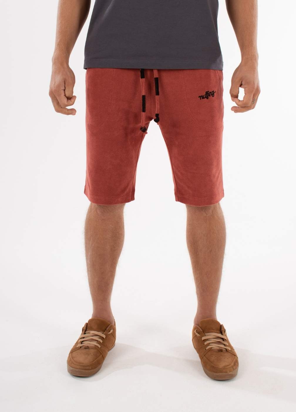 nuffinz shorts - TANDOORI SPICE TOWEL SHORTS - 100% organic cotton - terry cloth - comfortable shorts for men - closeup front