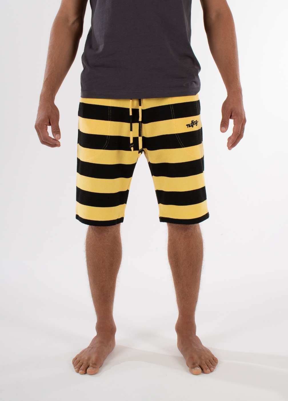 nuffinz striped shorts - YARROW TOWEL SHORTS ST - 100% organic cotton - terry cloth - comfortable shorts for men - closeup front